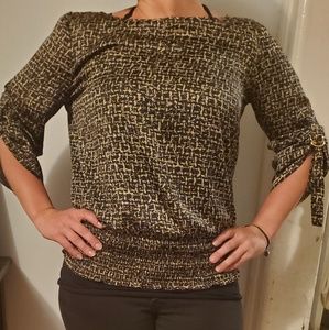 Michael Kors Print & Tie Smocked Hem Blouse